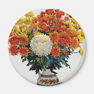 Chrysanthemen in einem gemusterten Krug 2005 Magnet