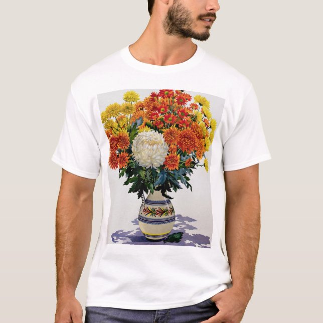 Chrysanthemen in einem gemusterten Krug 2005 T-Shirt (Vorderseite)