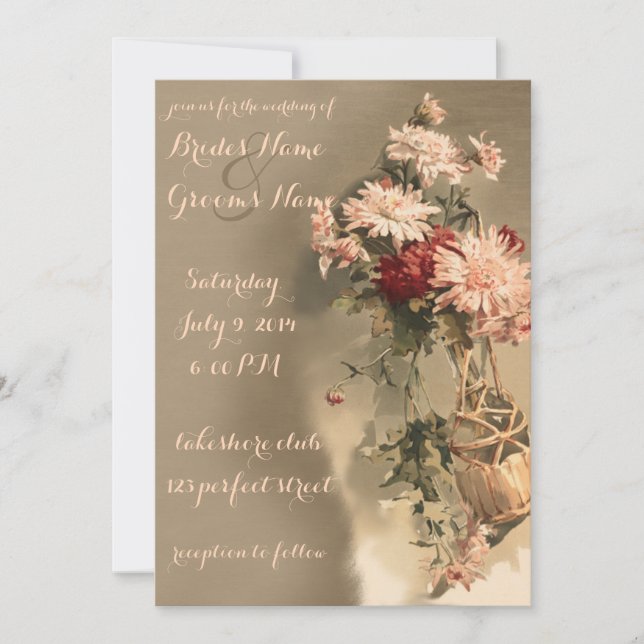 Chrysanthemen in einer Flasche Einladung zur Hochz (Vorderseite)