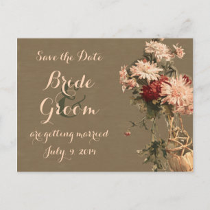 Chrysanthemen in einer Flasche Save the Date Postk Ankündigungspostkarte