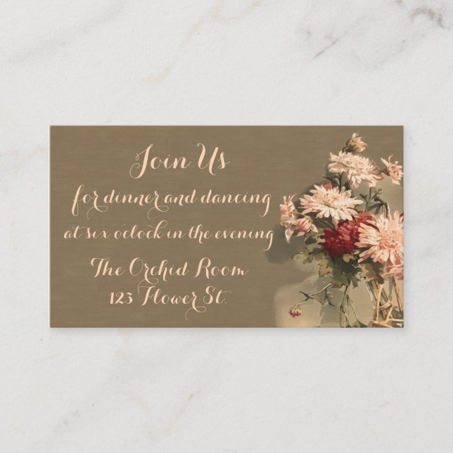 Chrysanthemen in Flaschen Empfang Begleitkarte (Vorderseite)