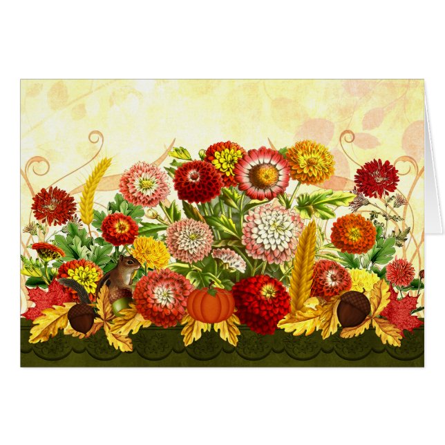 Chrysanthemen mit Herbstthema und Chipmunk (Vorderseite (Horizontal))