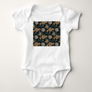 Chrysanthemen Schwarzer Hintergrund, Floral Vintag Baby Strampler