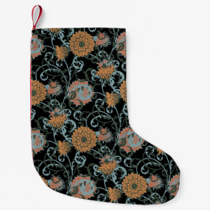 Chrysanthemen Schwarzer Hintergrund, Floral Vintag Kleiner Weihnachtsstrumpf