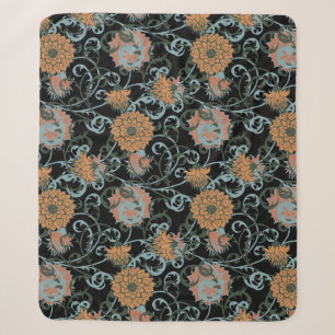 Chrysanthemen Schwarzer Hintergrund, Floral Vintag Sherpadecke