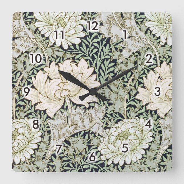 Chrysanthemen, William Morris Quadratische Wanduhr (Vorderseite)
