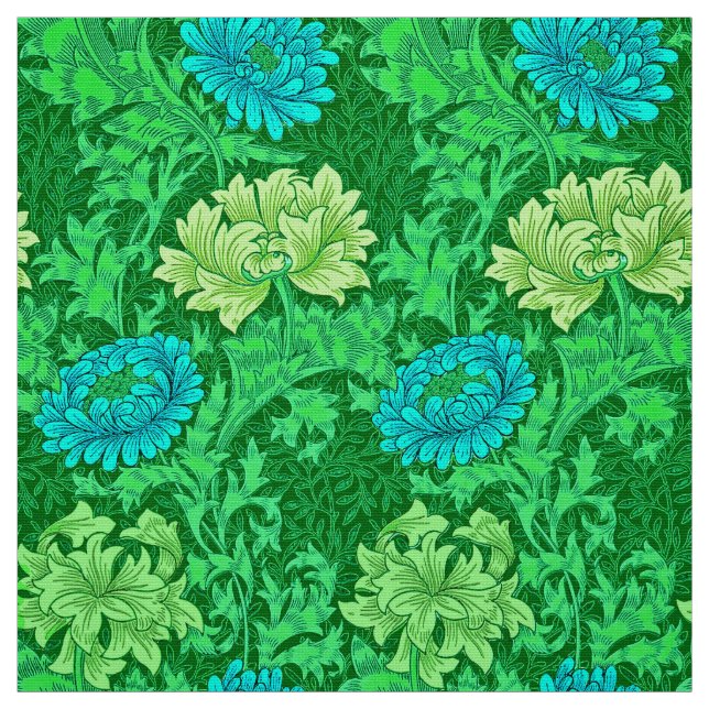 Chrysanthemen Williams Morris, Limones Grün u. Stoff (Muster)