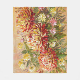 Chrysanthemenwiese: Acryl-Handmalerei. Fleecedecke