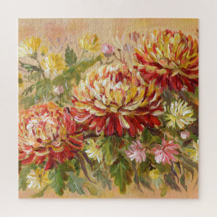 Chrysanthemenwiese: Acryl-Handmalerei. Puzzle