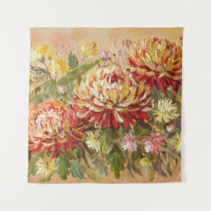 Chrysanthemenwiese: Acryl-Handmalerei. Wandteppich