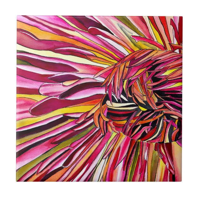 Chrysanthemum Aquarellkunst Blume Fliese (Vorderseite)