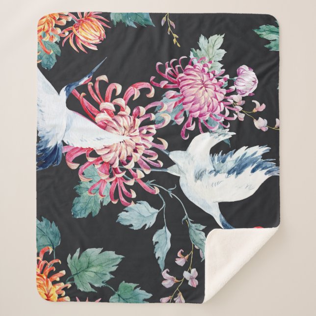 Chrysanthemum Aquarellmuster Sherpadecke (Vorderseite)