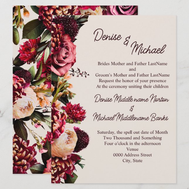 Chrysanthemum auf Cameo Beige Einladung (Vorne/Hinten)