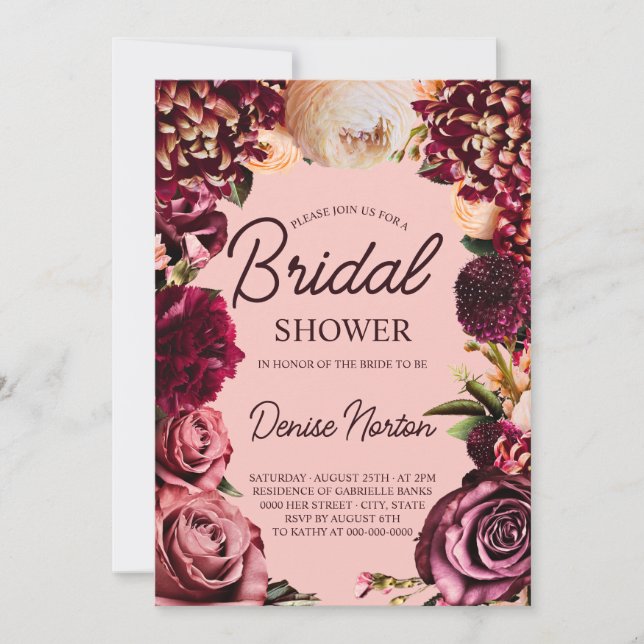 Chrysanthemum auf Gossamer Pink Brautparty Einladung (Vorderseite)