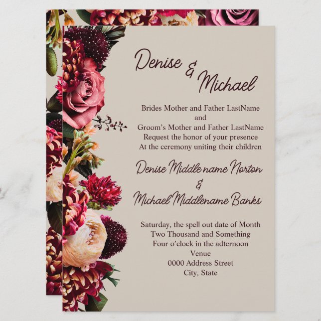 Chrysanthemum auf perfekt blass einladung (Vorne/Hinten)