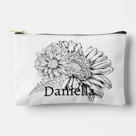 Chrysanthemum Black Line Drawing with Your Name Zubehörtasche