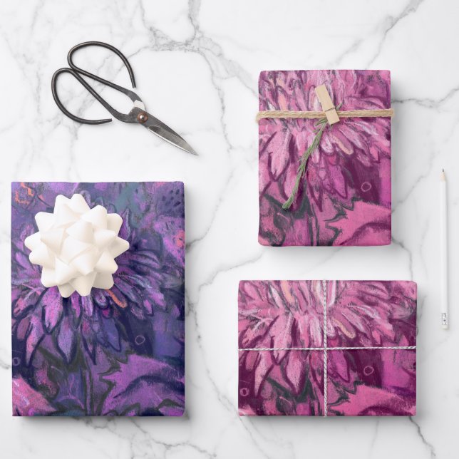 Chrysanthemum Blume Blumenfarbe Violett Rosa Geschenkpapier Set (Vorderseite)