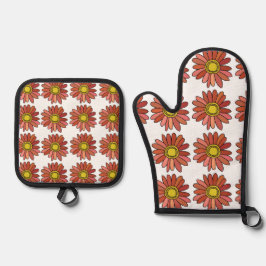 Chrysanthemum Blume Floral Chrysanthemum Ofenhandschuh & Topflappen-Set