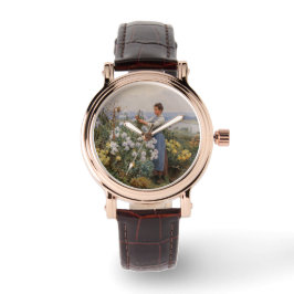 Chrysanthemum Blume (Mädchen im Garten) Armbanduhr