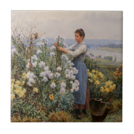 Chrysanthemum Blume (Mädchen im Garten) Fliese