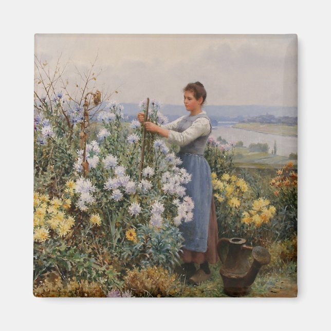 Chrysanthemum Blume (Mädchen im Garten) Magnet (Vorne)