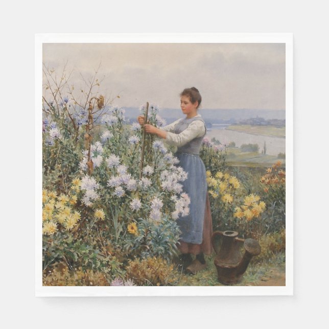 Chrysanthemum Blume (Mädchen im Garten) Serviette (Vorderseite)