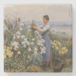 Chrysanthemum Blume (Mädchen im Garten) Steinuntersetzer