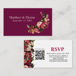 Chrysanthemum Elegant Burgundy RSVP Card QR Code Begleitkarte
