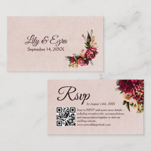 Chrysanthemum Elegant Burgundy RSVP Card QR Code Begleitkarte
