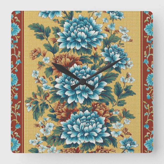 Chrysanthemum Elegy Quadratische Wanduhr (Vorderseite)