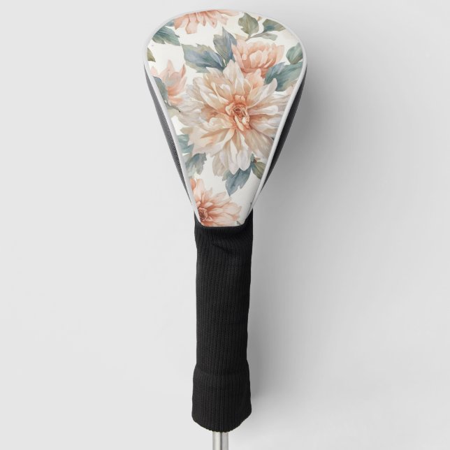 Chrysanthemum Flowers Watercolor Botanical Pattern Golf Headcover (Vorderseite)