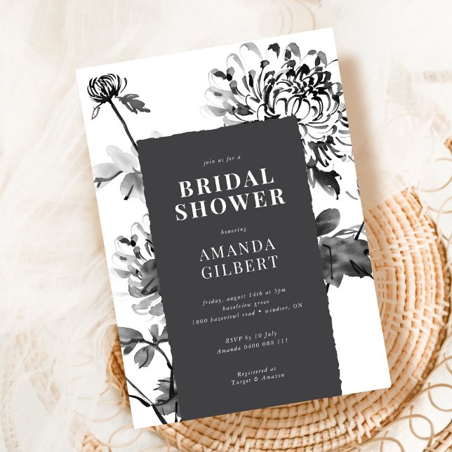 Chrysanthemum Ink Art Bridal Dusche Einladung (Von Creator hochgeladen)