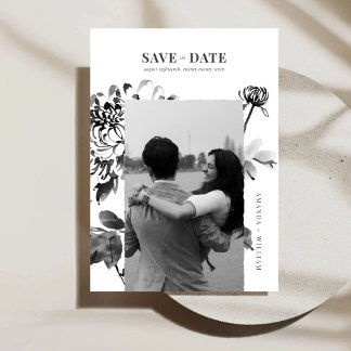 Chrysanthemum Ink Art Foto Save the Date Karte