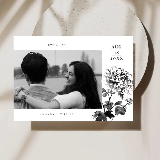 Chrysanthemum Ink Art Foto Save the Date Karte (Von Creator hochgeladen)