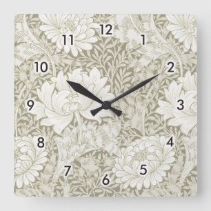 Chrysanthemum Ivory, William Morris Quadratische Wanduhr