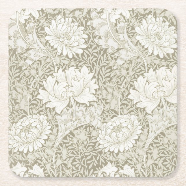 Chrysanthemum Ivory, William Morris Rechteckiger Pappuntersetzer (Vorderseite)