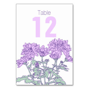 Chrysanthemum lila Blume Hochzeit Tischnummern