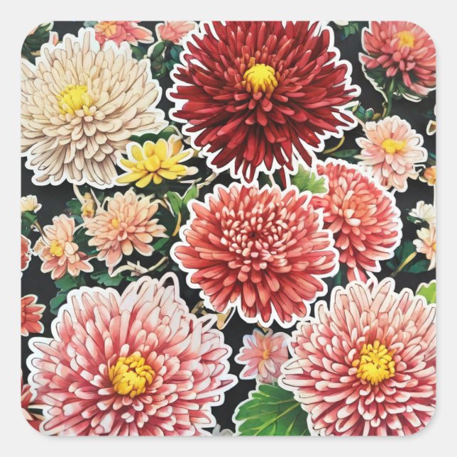 Chrysanthemum Majestät: Embrace Timeless Quadratischer Aufkleber (Vorderseite)