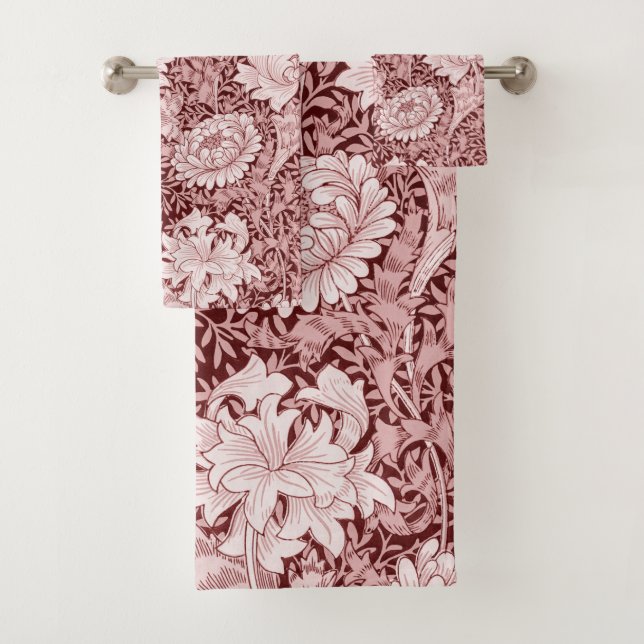Chrysanthemum Maroon, William Morris Badhandtuch Set (Insitu)