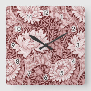 Chrysanthemum Maroon, William Morris Quadratische Wanduhr