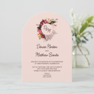 Chrysanthemum Monogram auf blush-Rose Einladung