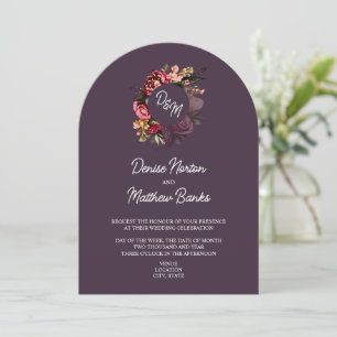 Chrysanthemum Monogram on Midnight Plum Einladung