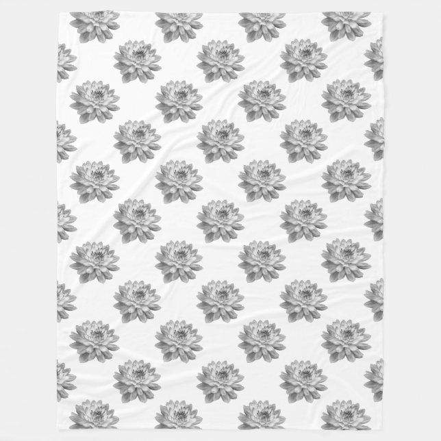 Chrysanthemum Muster - Monochrome auf Weiß Fleecedecke (Vorderseite)