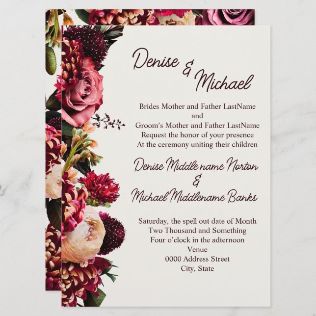 Chrysanthemum on Snow white Einladung (Vorne/Hinten)