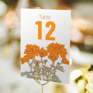 Chrysanthemum orange Blume Hochzeit Tischnummern