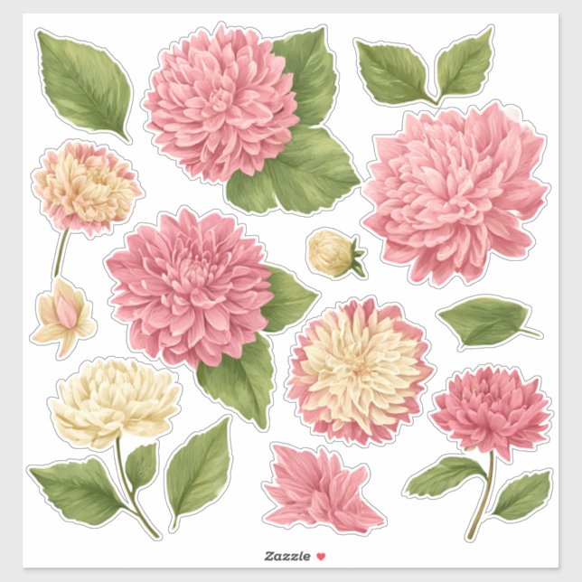 Chrysanthemum Peach Cream Custom Vinyl Aufkleber (Blatt)
