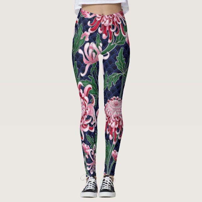 Chrysanthemum Peonies Vintag Pattern Leggings (Vorderseite)