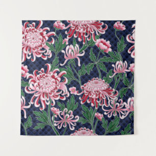 Chrysanthemum Peonies Vintag Pattern Wandteppich