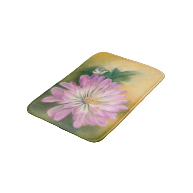 Chrysanthemum Pink und Cream Pastel Floral Badematte (Schrägansicht)