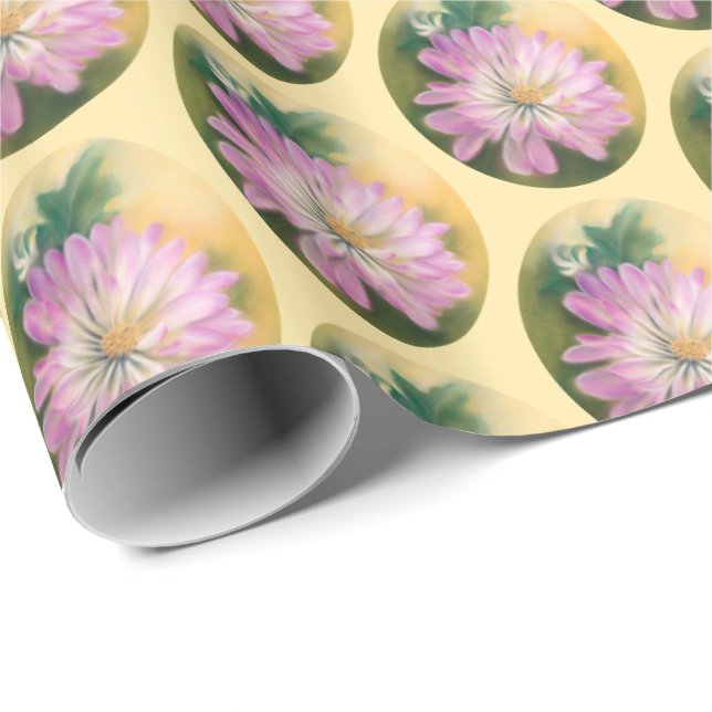 Chrysanthemum Pink und Cream Pastel Floral Geschenkpapier (Rolleneckpunkt)
